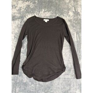 Liz Claiborne Black Scoop Neck Long Sleeve Ribbed Top Size M